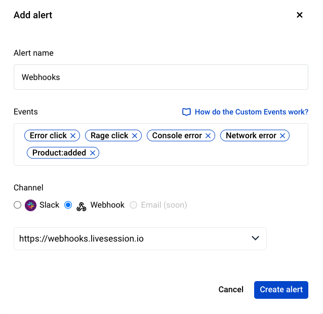 Create alert with webhook